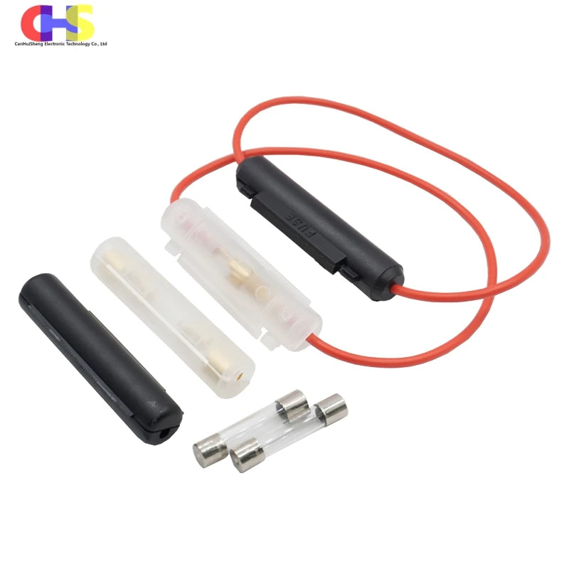 2-5pcs 6*30mm Glass Fuse Holder 6x30mm Fuse Socket Black/White Flip shell Type Peanut Hull Fuse Box with 20AWG Wire Cable 1A-10A
