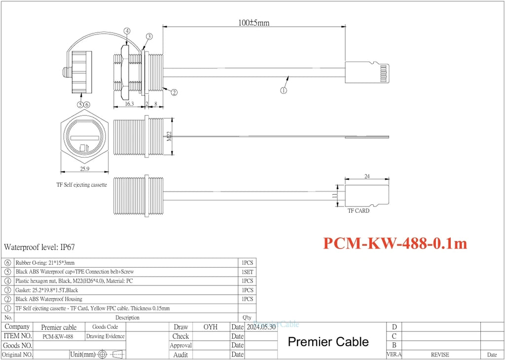 IP67 Waterproof Micro-SD Extension Cable Micro SD TF Card Flex Extender FPC Cable Outdoor Micro SD TF Memory Card Slot