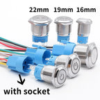 16mm 19mm 22mm Metal Push Button Switch Led Backlit On Off Car Engine Power Start Stop Waterproof With Wire 1NO1NC 5V 12V 220V
