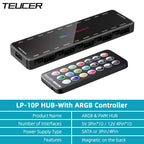 TEUCER LP-10P 12V 4Pin PWM & 5V 3Pin ARGB with SATA 10 Way Sync Fan Hub PC Cooling Fan Addressable RGB Lighting Splitter