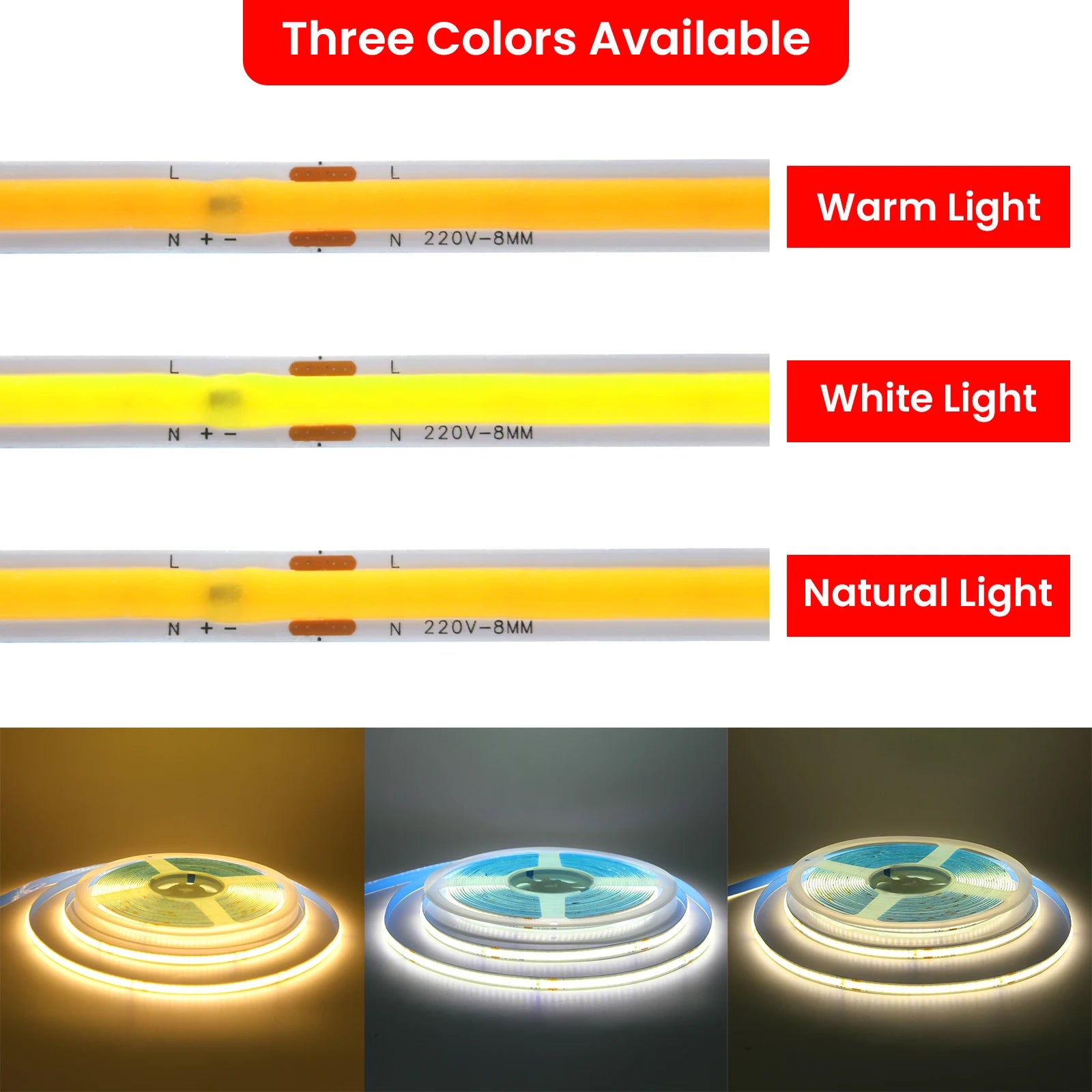 220V 110V 5m-20m COB LED Strip Light with EU/US Plug/2pin Wire 3000K 4000K 6500K 240LEDs/m Linear Lighting Flexible Tape Lights