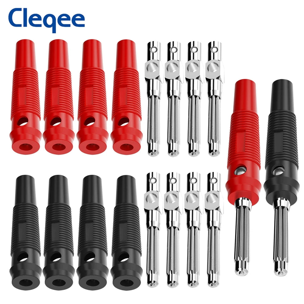 Cleqee 10pcs  4mm Stackable Banana Plug 32A High Current Screw Locking/Welding Copper Connector for Multimeter Speaker Cable