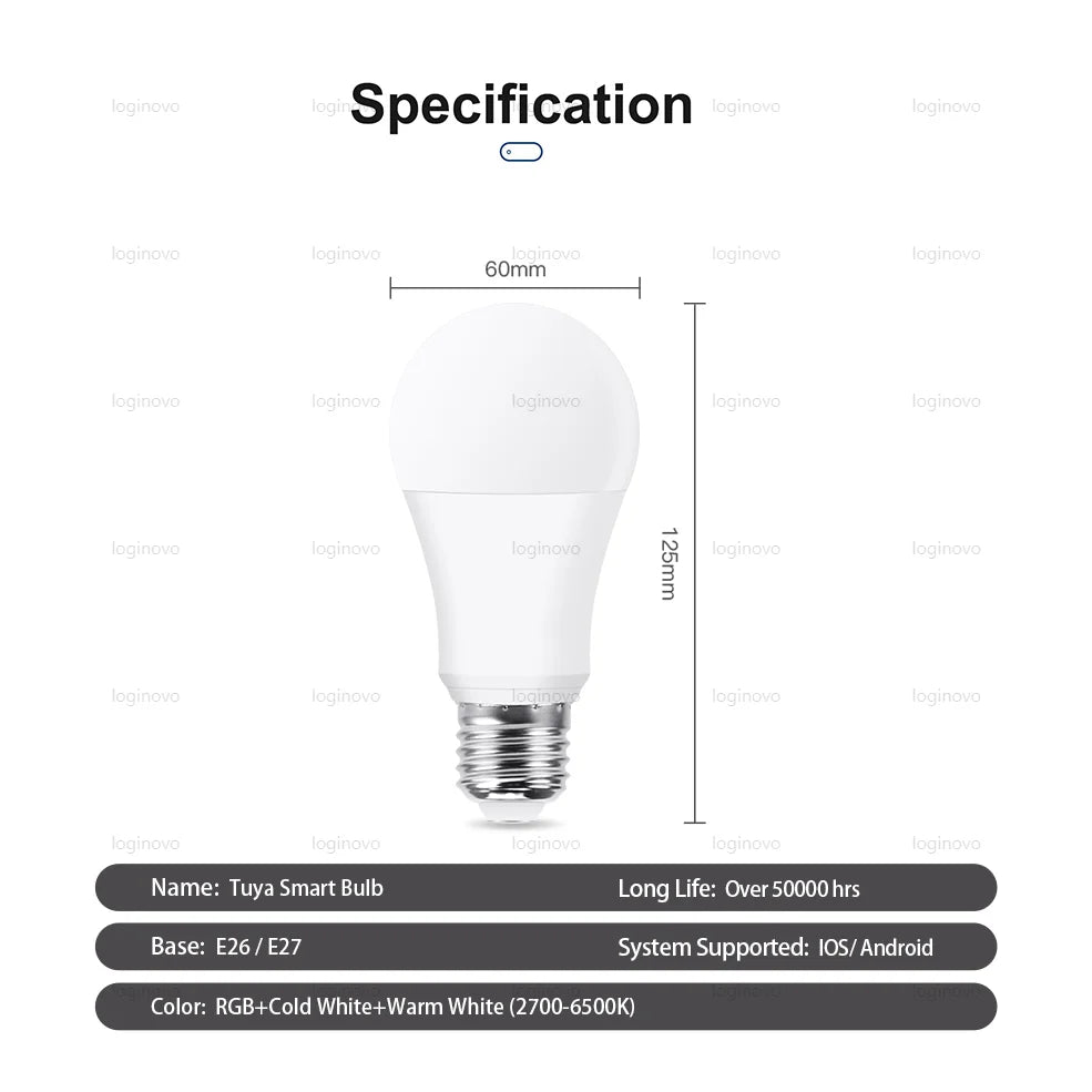 Bluetooth/WiFi LED Light Bulb E27 15W 20W 110V 220V RGB RGBCW Dimmable Led Bulbs Led Lamp For Alexa Google Home Tuya Smart Life