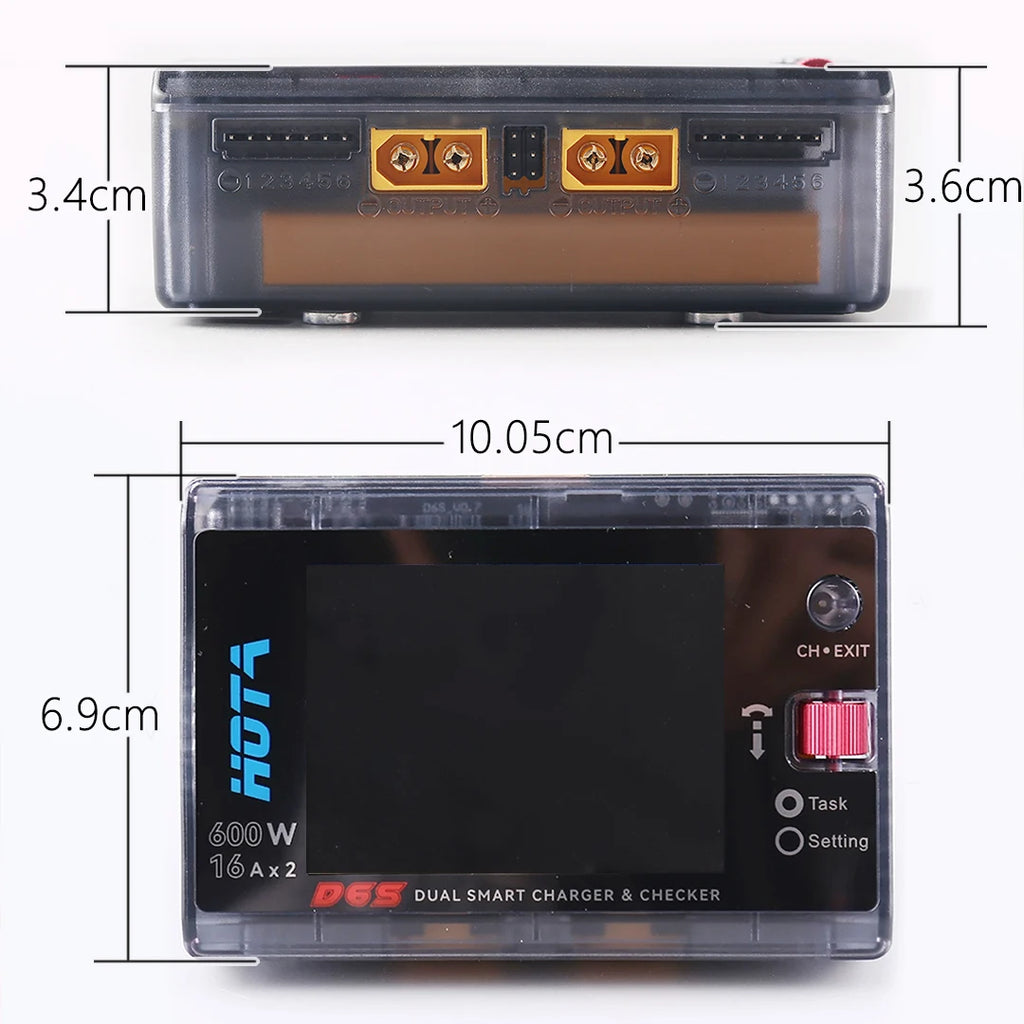 HOTA D6S RC Lipo Battery Charger Magnetic Suction Dual Channel Smart Balance 600W High Power 1-6S Smart Balance Charger