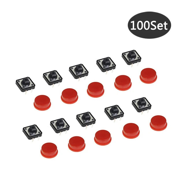 100Set Keycap Tactile Push Button Switch Momentary 12*12*7.3MM Micro Switch Button arduino Assorted Kit For Arduino Raspberry Pi