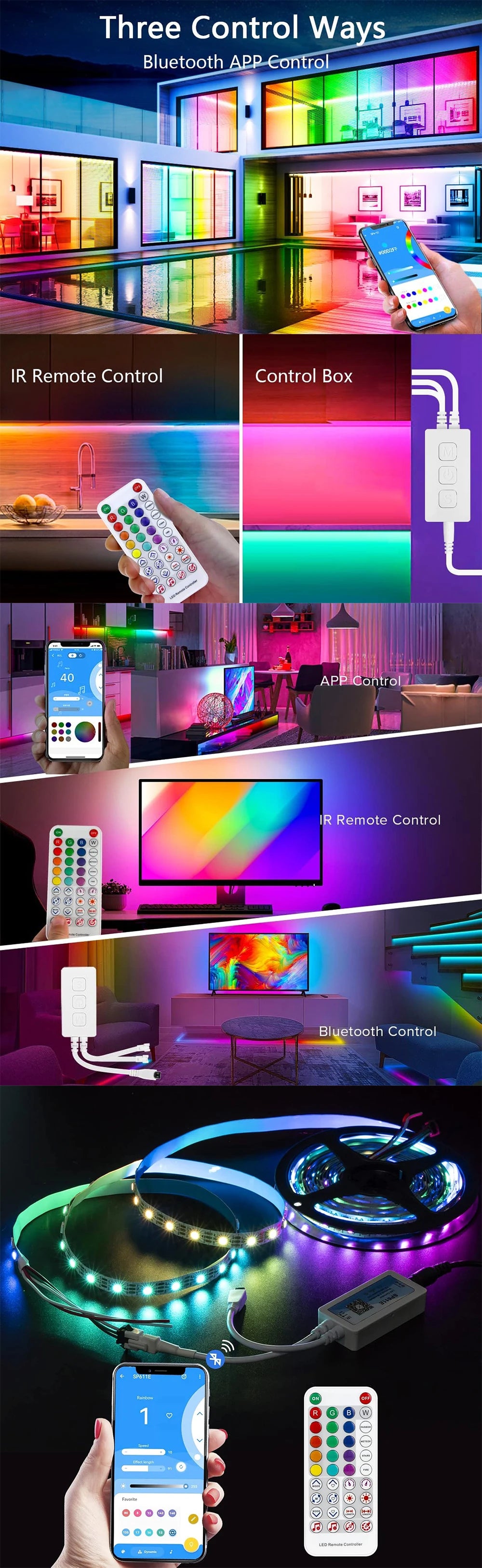 Wholesale SP611E DC5V-24V WS2812B WS2811 Bluetooth Music LED Strip Controller IR38 Keys Remote APP For Addressable LED Lighting