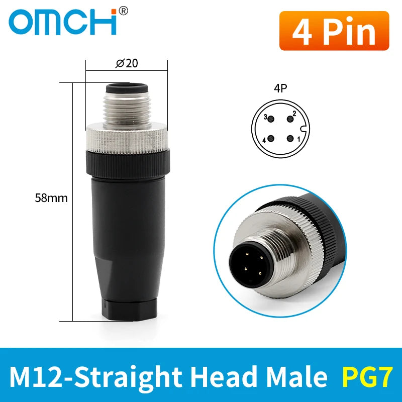 OMCH 1PCS M12 Sensor Connector Waterproof IP67 Aviation Plug Socket Male Female 4 5 8Pin Hole Straight Bend Angle Screw Threaded