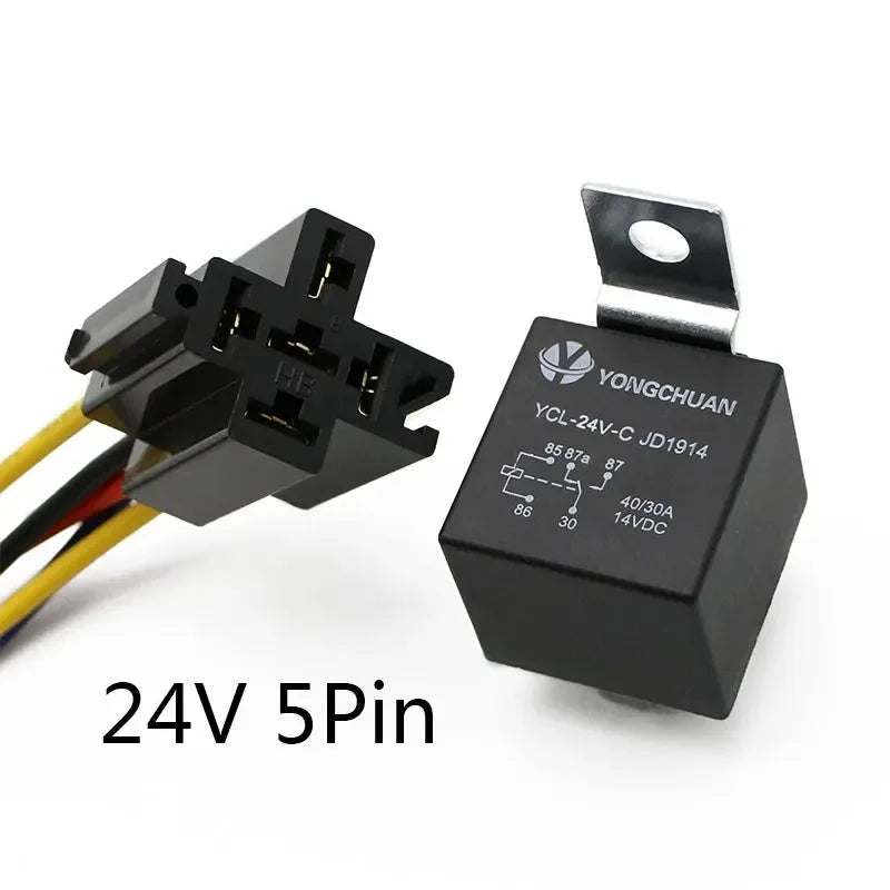 Waterproof Automotive Relay 12V 24V 4pin 5pin 4P 5P 40A Car Relay With Black Red Copper Terminal Auto Relay With Relay Socket