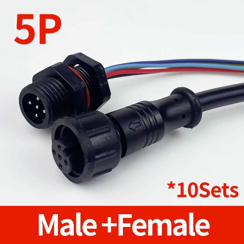 10PCS M12 IP65 Waterproof Aviation Connector Pre-wired Male Female Cable Plug 2P 3P 4P 5Pin Panel Mount Electrical Socket