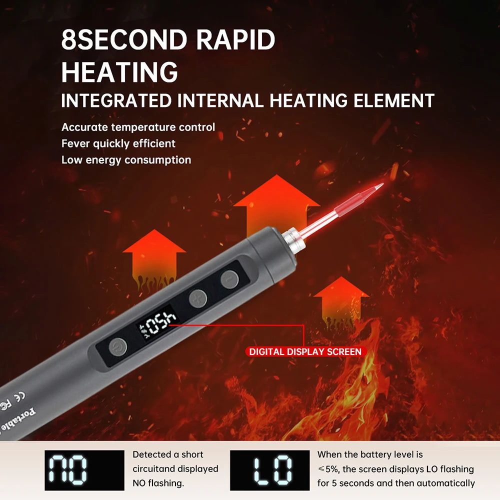 Portable Cordless Soldering Iron Kit with Adjustable Temperature 200-450℃ Type-C USB Charging for Electronics Repair