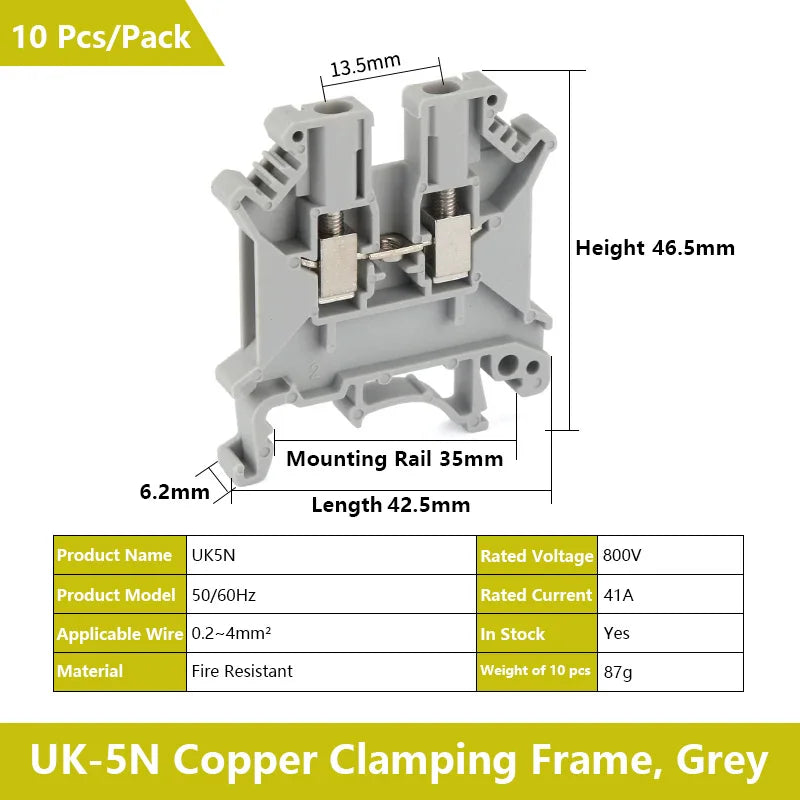 UK 2.5 Terminal Block UK2.5B Screw Connection Connect Strip 2.5B/3N/5N/6N/10N  2.5mm² Cable Electrical Din Rail Wire Connector