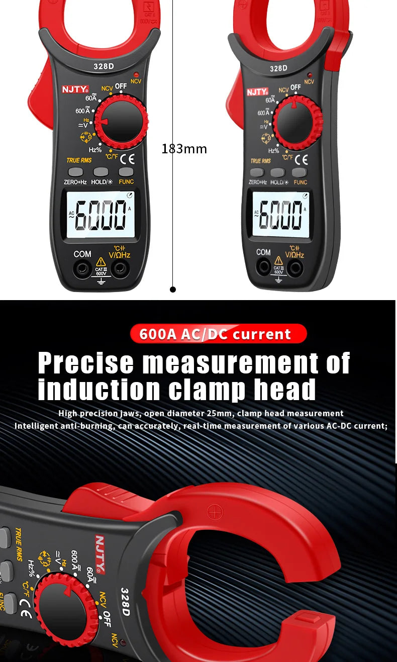 Digital Clamp Meter DC/AC Volt Amp Ohm Diode Multimeter Ammeter Multitester Current Voltage Resistance Tester NCV NJTY 3266TA