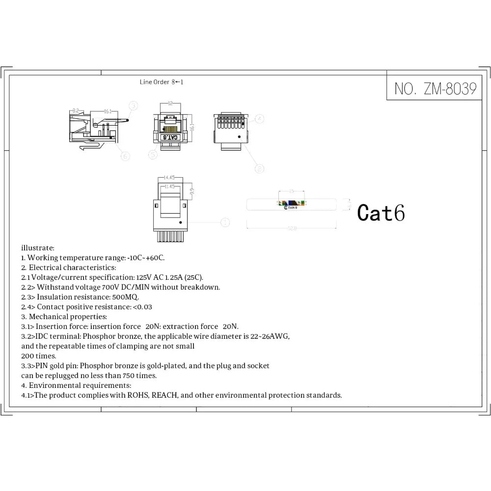 10Pcs RJ45 Network Module CAT6 Cable Patch Panel Network Socket Comprehensive Wiring CAT6 Crystal Head Network Cable Patch Panel