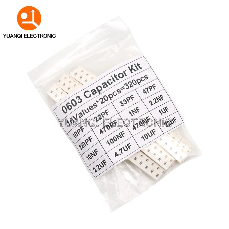 320PCS 720PCS 0603 0805 1206 SMD Capacitor Assorted Kit 16/36/50Values 1PF - 10UF Capacitance Set 100NF 0.1UF 1UF 2.2UF 4.7UF