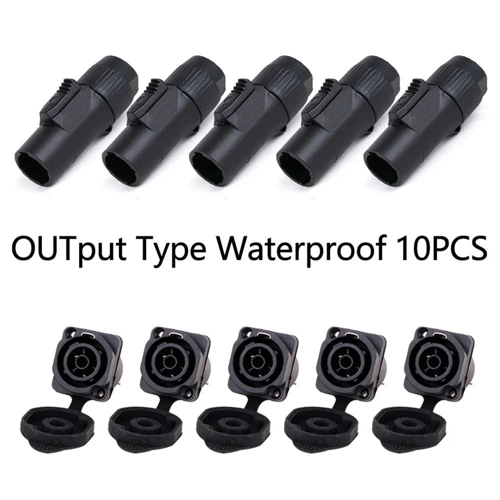 10pcs/5Sets New 3Pins Waterproof Locking Male Cable Plug+Female Chassis NAC3MPX or NAC3MX-W+NAC3FPX+Powercon Connector NAC3FX-W