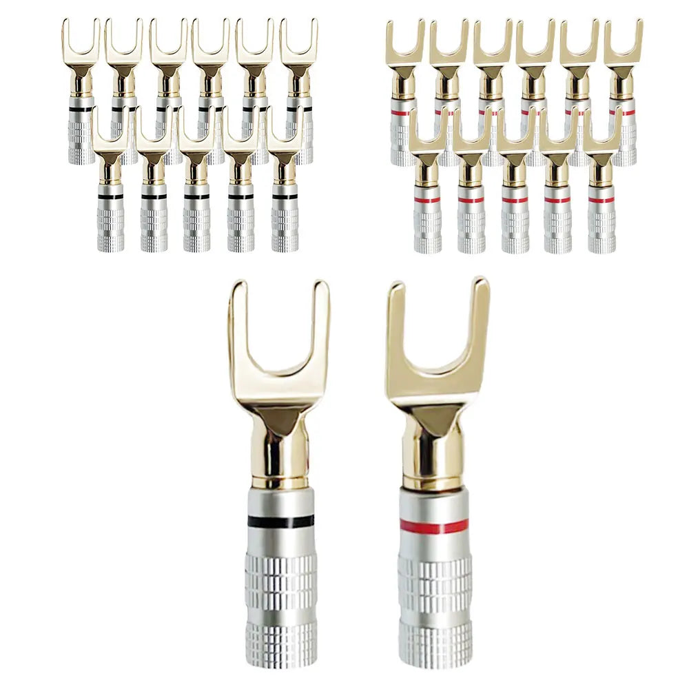 Musical Sound 24K Gold Plated Speaker Plugs Audio Banana Connector for Speaker Wire Open Screw Type Hifi Banana Plugs