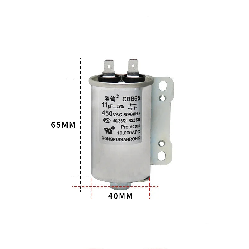 Washing Machine Capacitor 3UF 6UF 8UF 10UF 11UF 15UF CBB65A-1 Starting Capacitor Single Insert with Screw