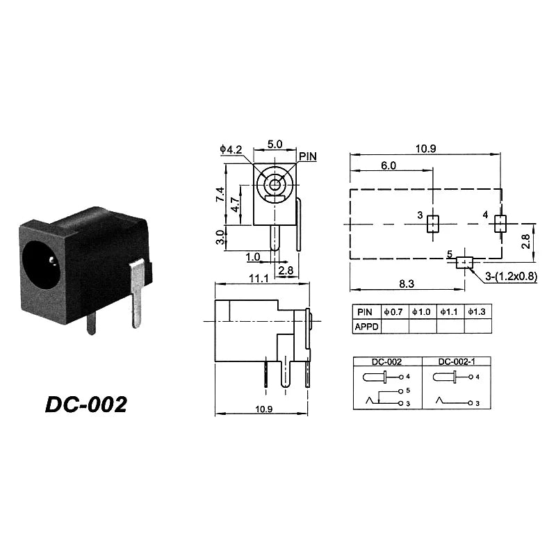 DC002/004/DC005/015 Power Socket 3.5x1.3mm 5.5x2.1mm 5.5x2.5mm DC Power Socket USB Three-Leg Direct Plug Socket Female Connector
