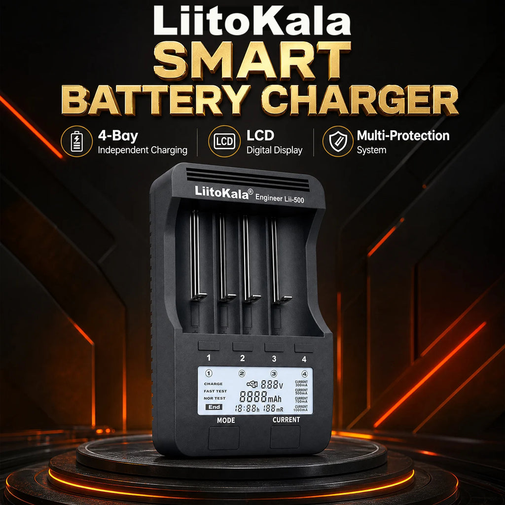 LiitoKala Lii-500 Battery Charger 4 Slot LCD Tester for 18650 26650 AA AAA Flashlight Vape Li-ion NiMH Rechargeable Cells