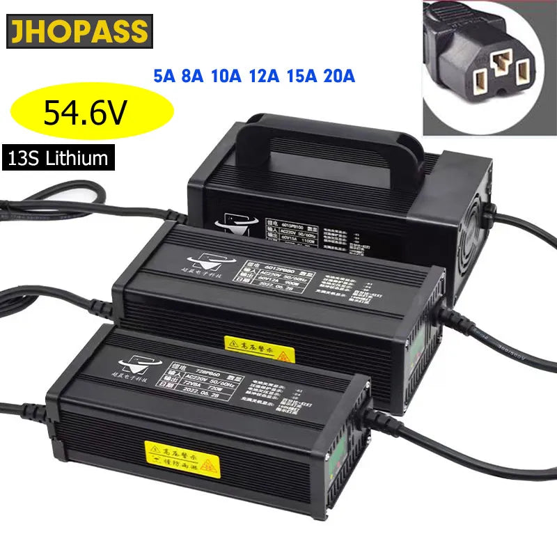 HD 13S 54.6V 20A 15A 12A 10A 8A 5A LCD Smart 110V or 220V lipo lithium battery charger for 48V electric scooter motorcycle ebike