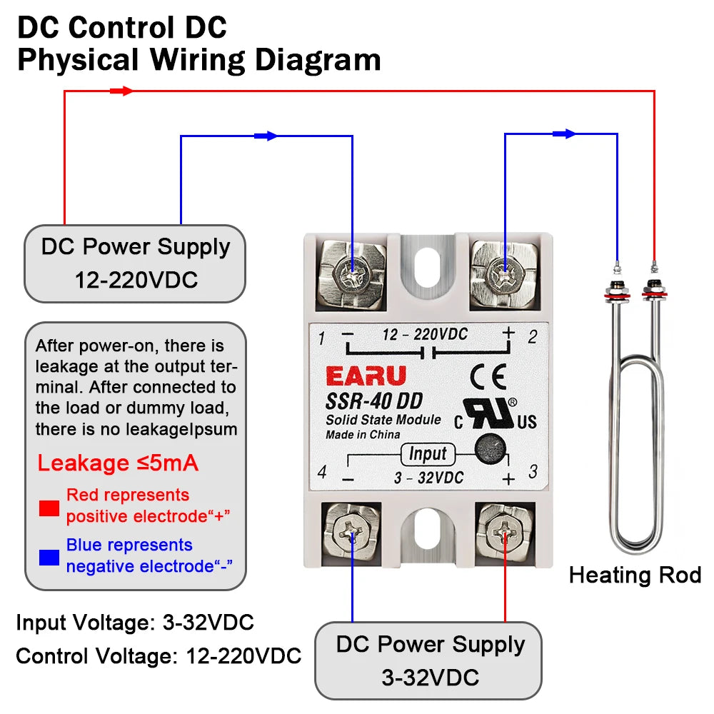 EARU Solid State Relay Single Phase SSR-25DA SSR-40DA SSR-40AA SSR-40DD SSR 10/25/40/60/80/100A DD DA AA PID Temperature Control