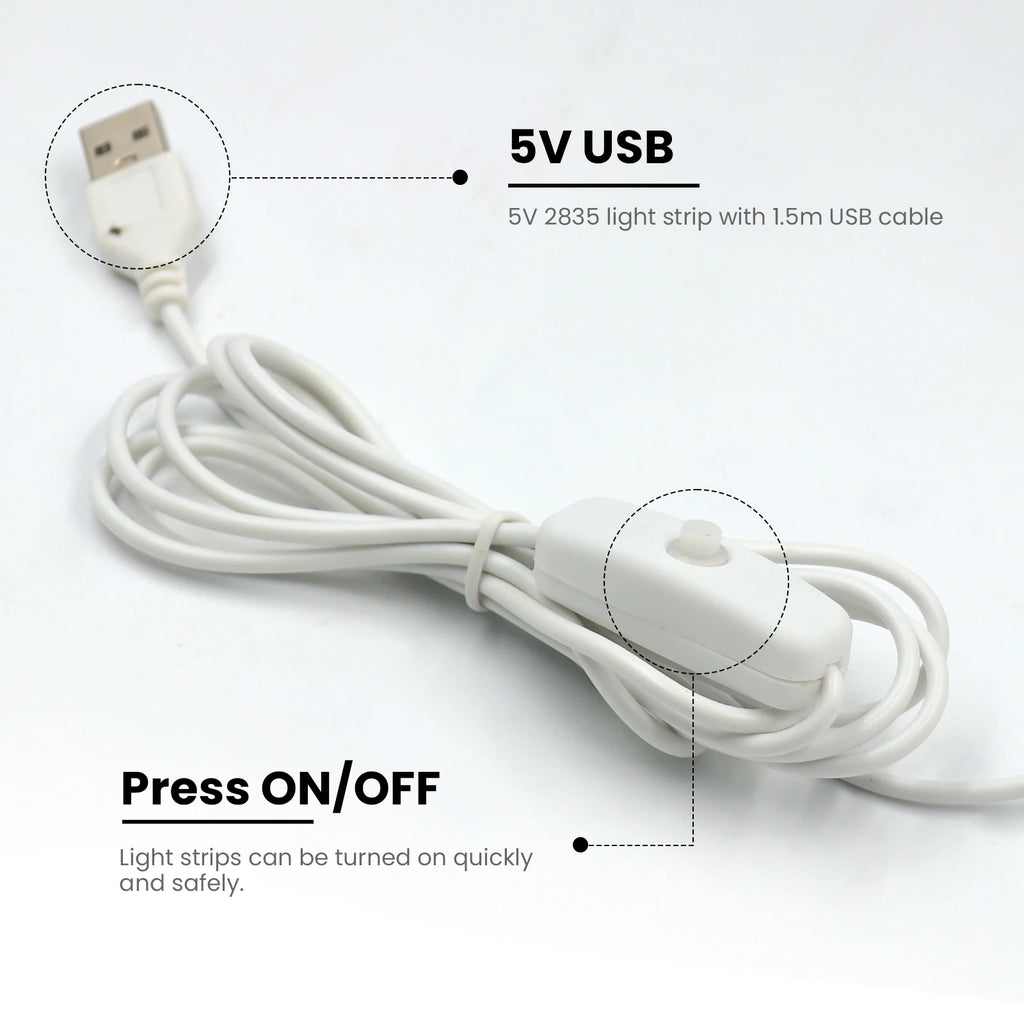 5V 2835 LED Strip Light USB 60Leds/m Flexible Fita Led Tape With Switch White Warm White Waterproof LED Lights for Room Decor