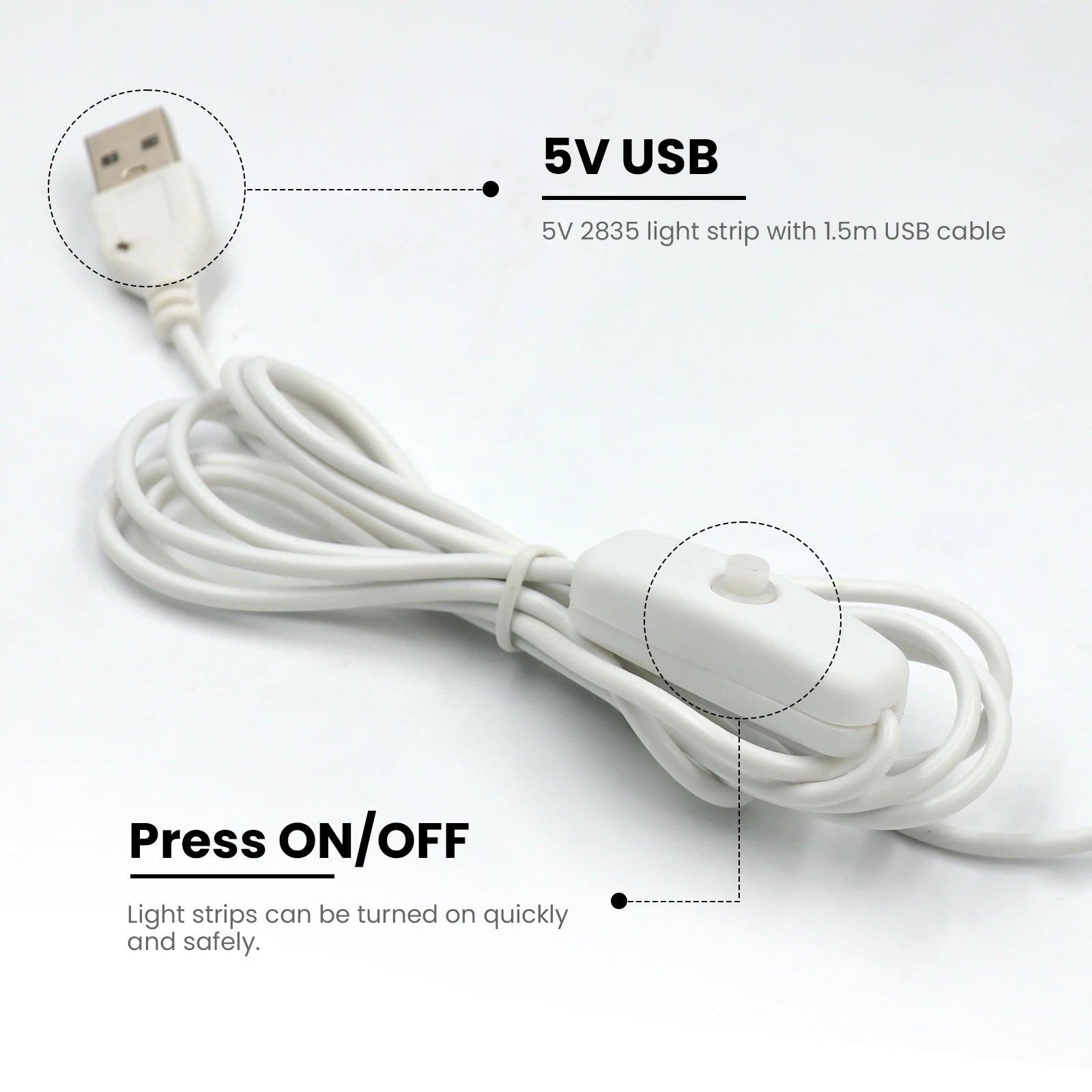5V 2835 LED Strip Light USB 60Leds/m Flexible Fita Led Tape With Switch White Warm White Waterproof LED Lights for Room Decor