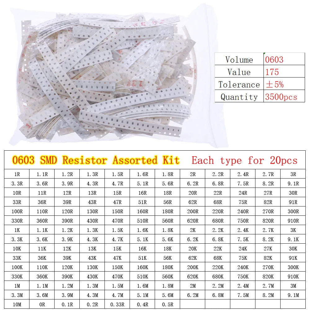 0402 0603 0805 1206 2512 SMD Chip Fixed Resistor 0ohm-10Mohm Assortment Kit pack