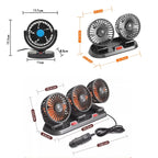 Car Fan 5V 12V 24V Car Cooling Fan 360° Adjustable Dual Head Air Fan USB 2Speeds Automotive Electric Fan For Dashboard RV Truck