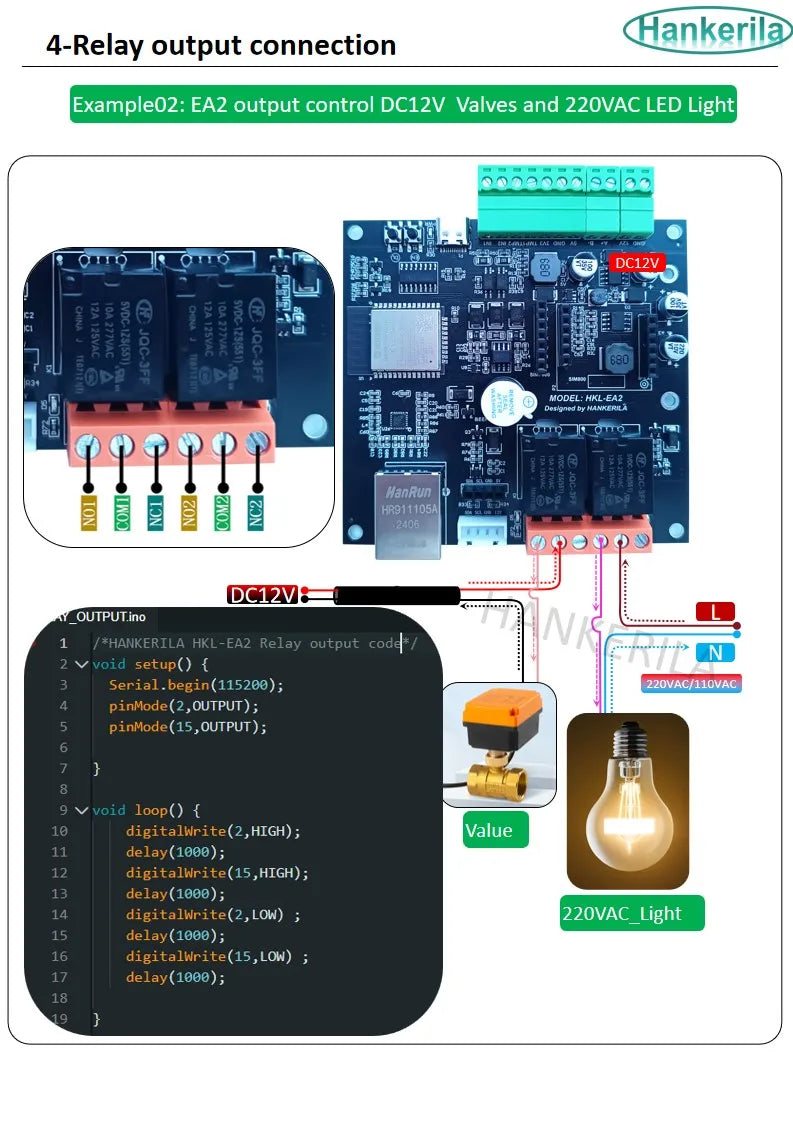 HKL-EA2 Bulk Wholesale Pricing SIM7600 4G Module RS485 DS18B20 Detection Beeping Alarm 2 NPN Input 2 Relay Output IIC Expansion