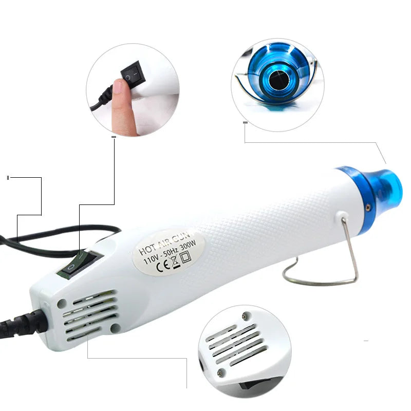 220V Hot Air Gun DIY Embossing Drying Paint Plastic Welding Tool 300W Soft Ceramic Raised Powder Relief Powder Hand Tool