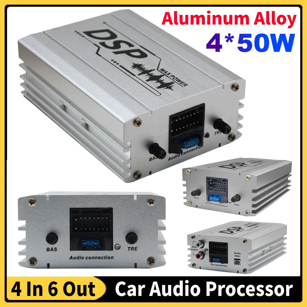 4 In 6 Out  Car Audio DSP with Smartphone App Control Adjustable Bass Treble USB Digital Sound Signal Processor W/ Power Cord