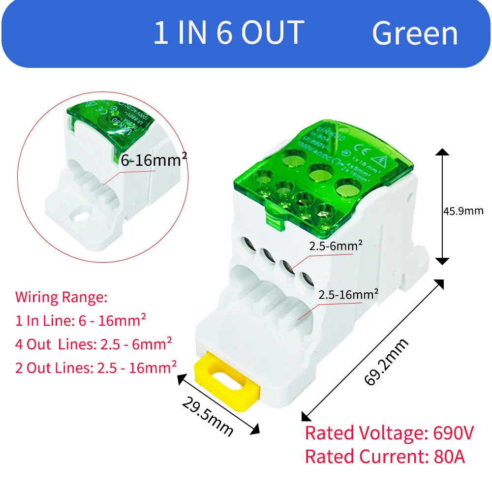 UKK80A Single Pole Power Splitter Box Large Current One In Multi Out DIN Rail Branch Line Distribution Terminal Block UKK80A