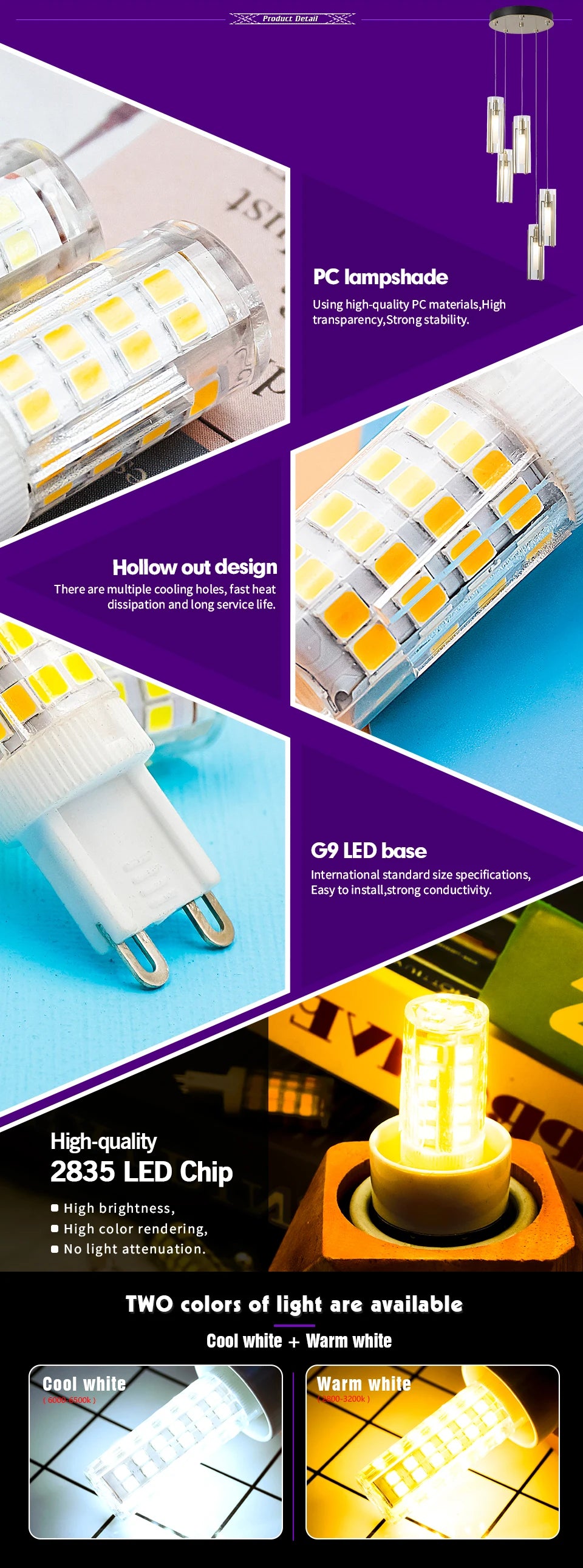 10pcs Super Bright G9 LED Lamp AC220V 7W 9W 12W 15W Ceramic SMD2835 Led Bulb Warm/Cool White Spotlight Replace Halogen Light