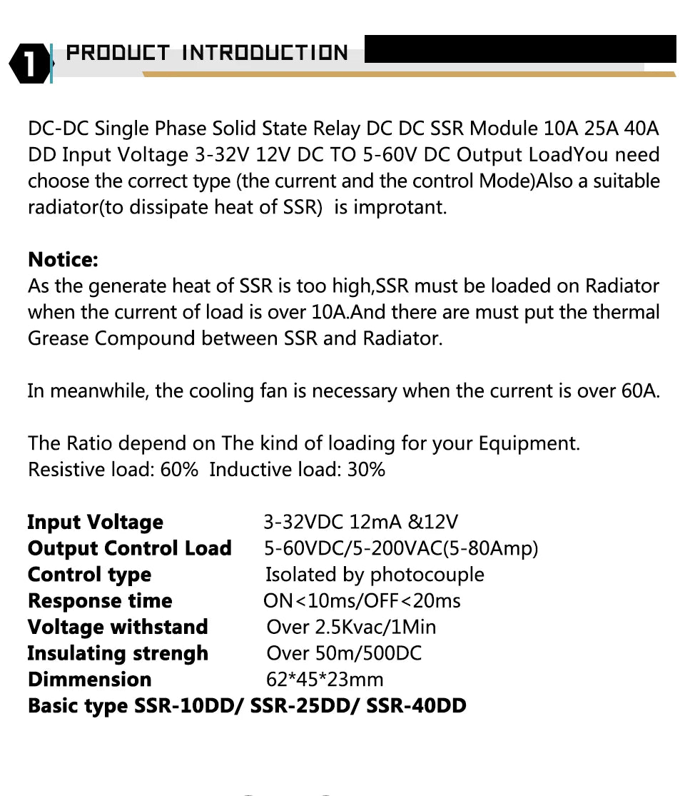 Rele 12V Relay Solid State SSR Module 5V 24Vdc Voltage 24V Relè Switch Relé 12 V 3V Reley Contactor Heatsink 40 DD 10A 40A DC