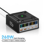 260W USB C GaN Charger, Desktop Wireless Charger PD3.1 140W 100W Fast Charging Station, Power for MacBook Pro iPhone 15 Samsung