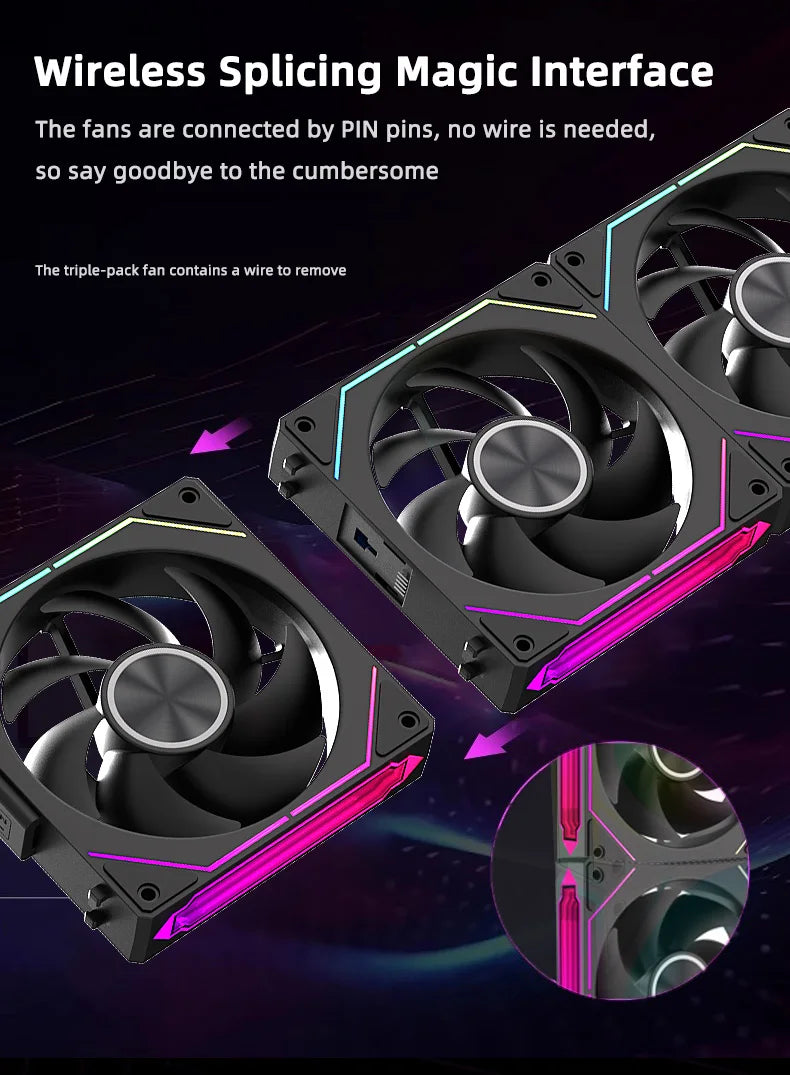 Coolcirc DL-2 120mm ARGB Cooling Fan Modular Wireless Stackable Splicing 800-2000RPM PWM Silent for Gaming PC Case Water Cooler