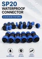 SP20 IP68 Waterproof Aviation Connector 2/3/4/5/6/7/9/12 Pin Male Female Inline Cable Plug Socket for Marine Outdoor Industrial