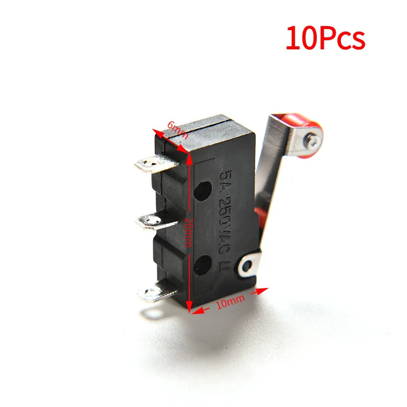 10Pcs Micro Roller Lever Arm Open Close Limit Switch KW12-3 PCB Micro Switch‘