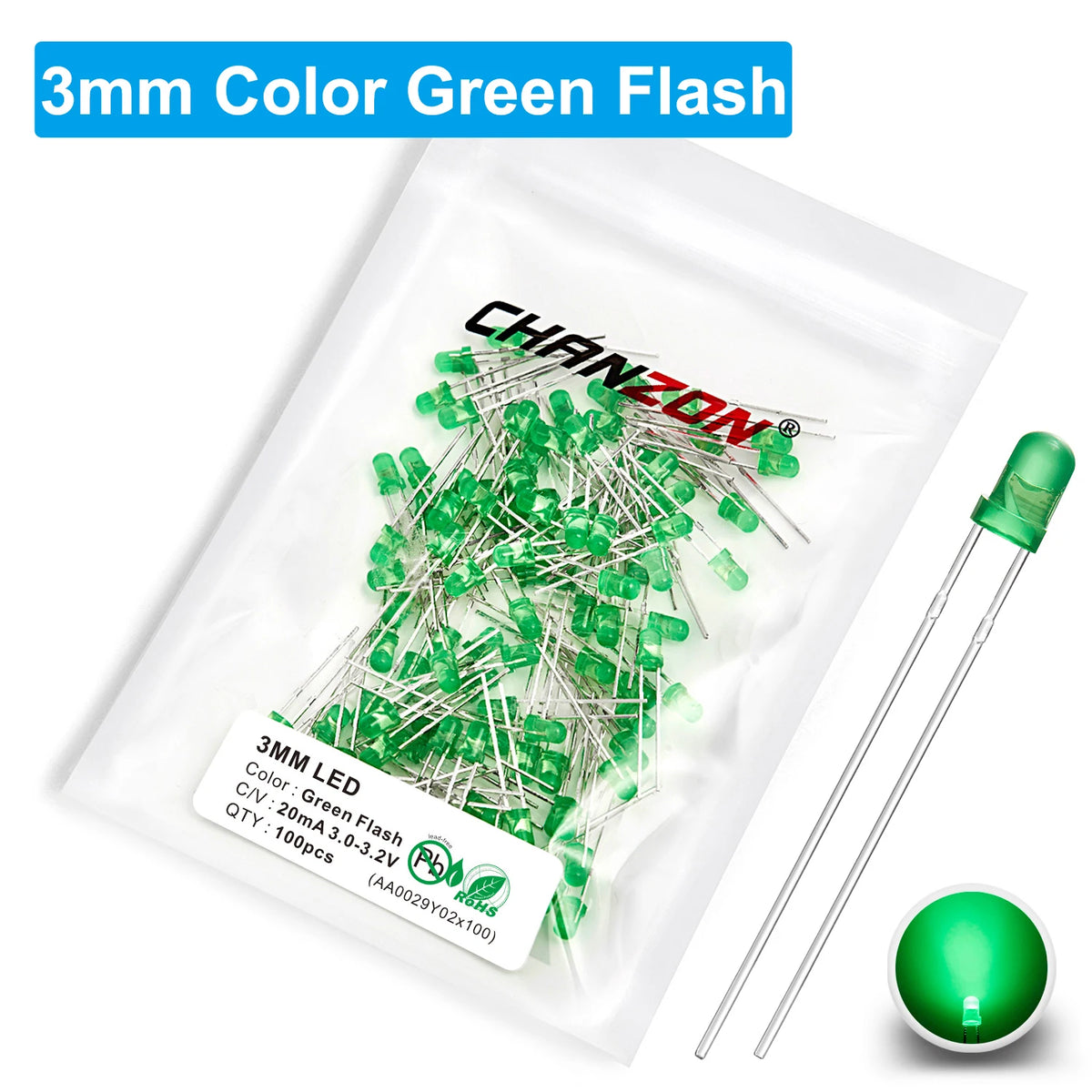 100Pcs 3mm 5mm Led Diode Flashing White Red Green Blue Yellow RGB Fast Slow Flash Diffused Clear Color Changing Light Emitting
