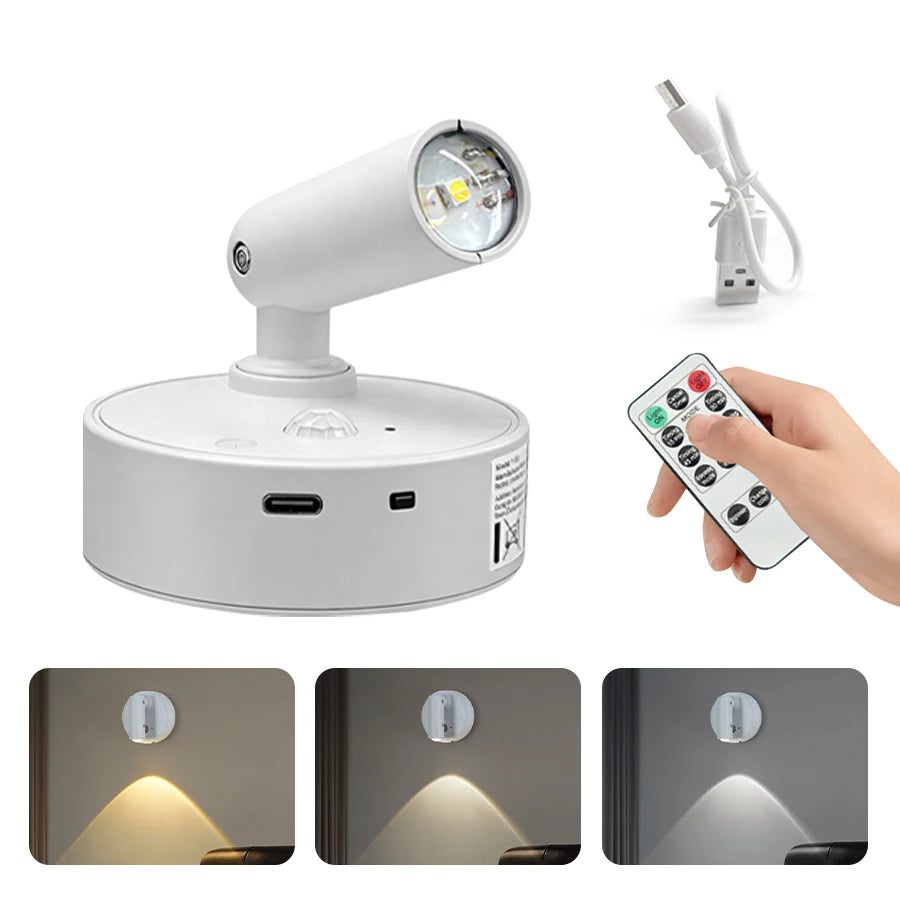 Motion Sensor LED Night Light Rechargeable Cordless Wall Lamp with Remote Control Touch Dimmable Magnetic Spotlight for Hallway