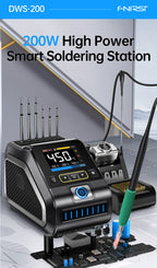 FNIRSI DWS-200 200W Power Repaid Heating Soldering Iron Staion C210 C245 Solder Iron Handle Electronic Welding Rework Station
