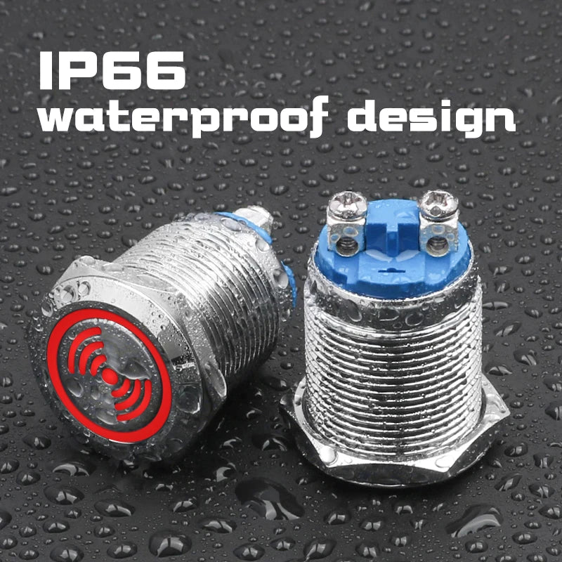 19mm Metal Buzzer Stainless Steel Waterproof IP67 Red LED High Decibel DB Sound And Light Alarm Intermittent Flash 12V 24V
