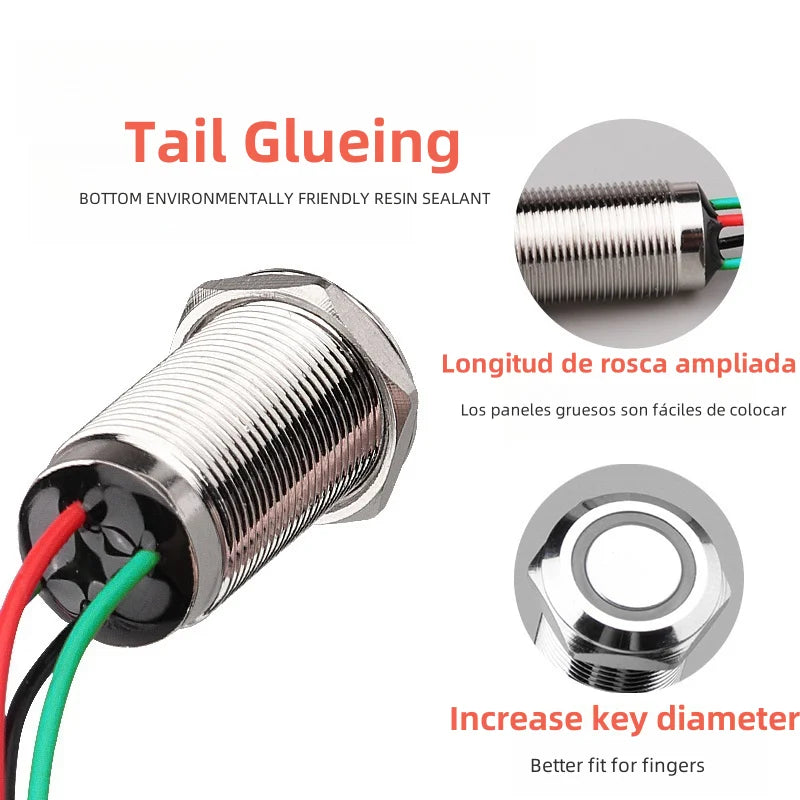 16 19mm Metal Pushbutton Switch High Current 10A Outdoor IP68 Self-Locking Reset Waterproof Start Power Button