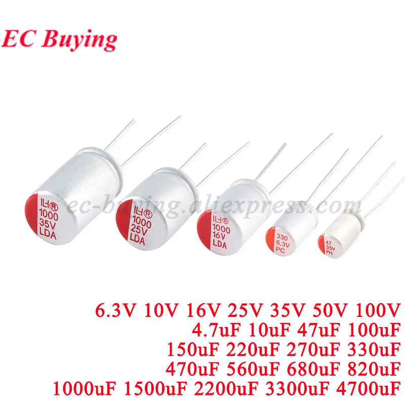 5-20pcs DIP Solid Electrolytic Capacitor Super Low ESR 6.3V 16V 25V 35V 50V 100UF 270UF 470UF 220 330 560 680 UF 820UF 1000UF