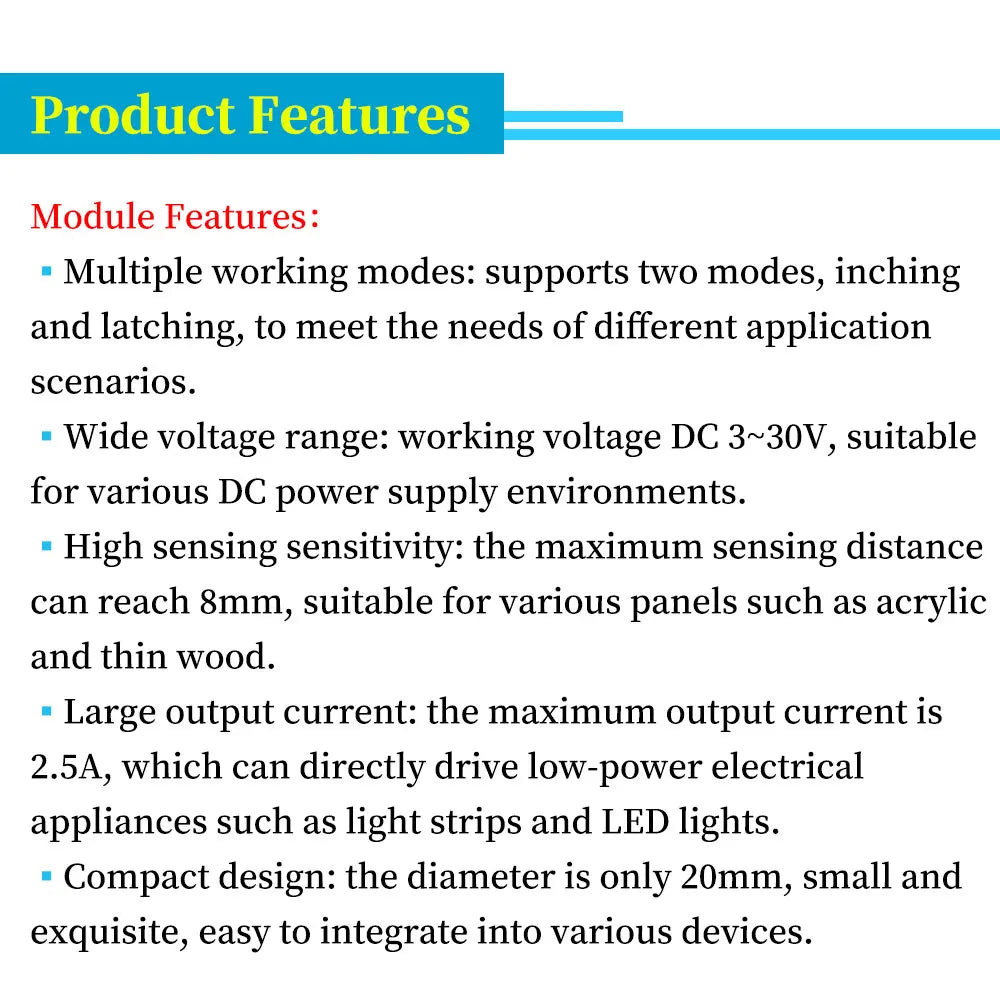 DC3V-30V Touch Key Switch Sensing Module Bistable Light Touch Switch Jog/Latch For LED light band