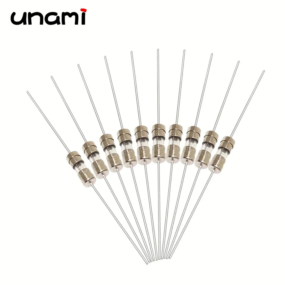 10pcs 0.5A 1A 1.5A 2A 3A 3.15A 4A 5A 6.3A 8A 10A 15A 250V 3.6x10mm Lead Wire Fast/Slow Blow Glass Fuse Tube 3.6*10
