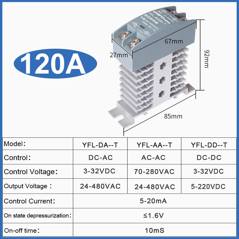 Solid State Relay 10A 25A 40A 60A 80A 100A 120A Din Rail Relay With Radiator SSR Single Phase AC-AC DC-DC