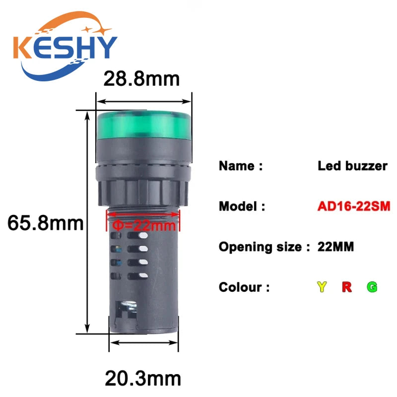 AD16-22SM 12V 24V 110V 220V 380V 22mm Flash Signal Light Red LED Active Buzzer Beep Alarm Indicator Red Green Yellow
