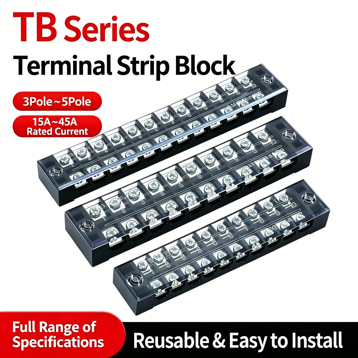 Dual Row Strip Screw Terminal Block TB1503-TB151 15A  Fixed Wiring Board Wire Connector for Electronic Components